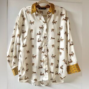 Zara White and Gold Animal Print Shirt